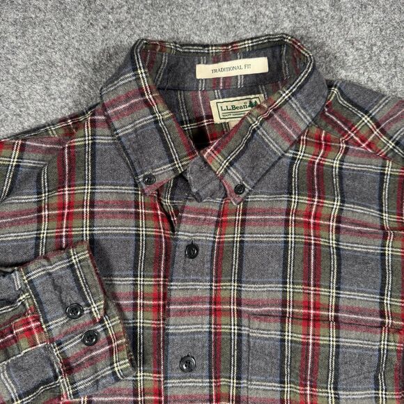LL Bean Men's Shirt Grey Stewart Plaid Flannel Cotton Traditional Fit  M-REG - Picture 4 of 9